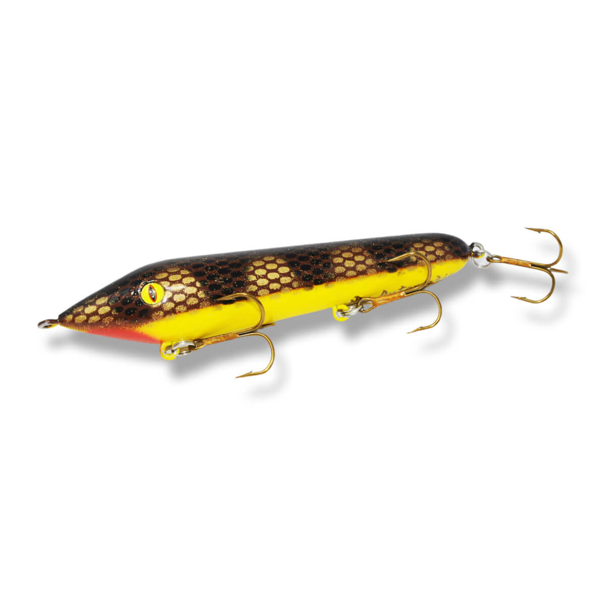 View of Musky Safari Mr. Automatic Glider Black Perch / Yellow Belly available at EZOKO Fishing