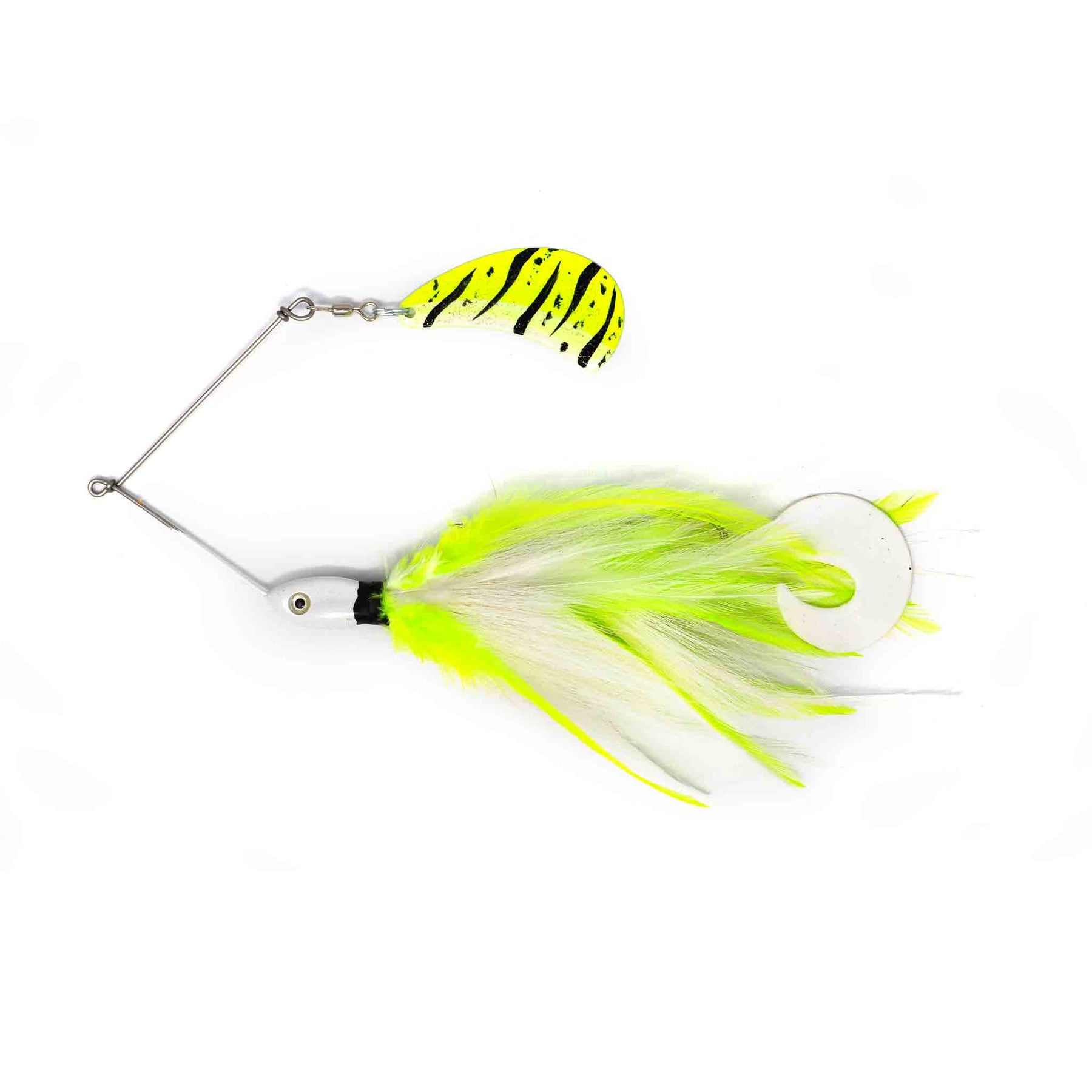 View of Musky Safari Serial Killer Spinnerbait White Tiger available at EZOKO Pike and Musky Shop