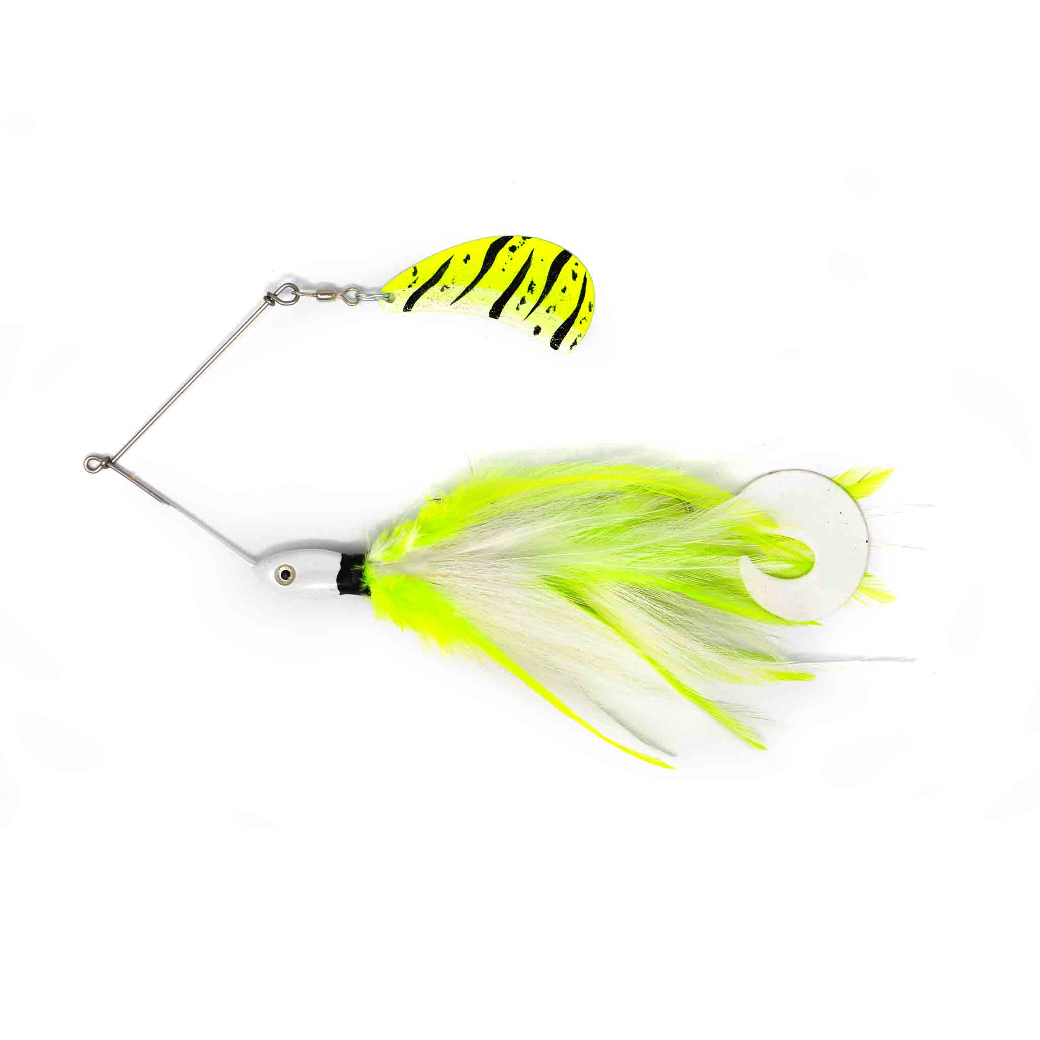 View of Musky Safari Serial Killer Spinnerbait White Tiger available at EZOKO Fishing