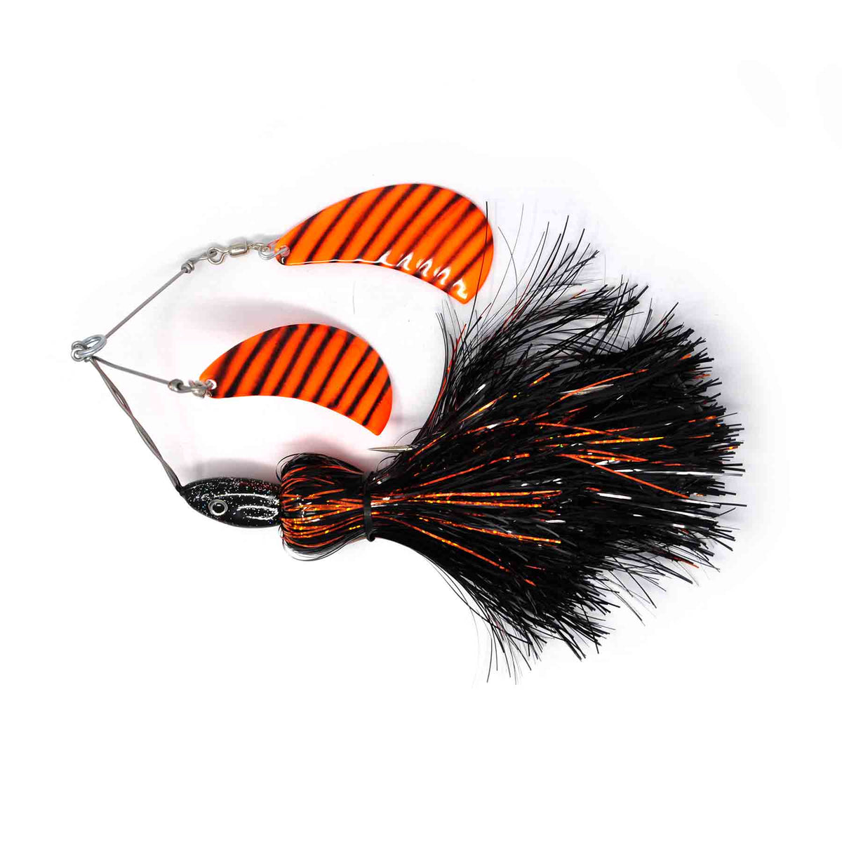 View of Spinnerbaits Musky Safari Tandem Serial Killer Spinnerbait Black Orange available at EZOKO Pike and Musky Shop