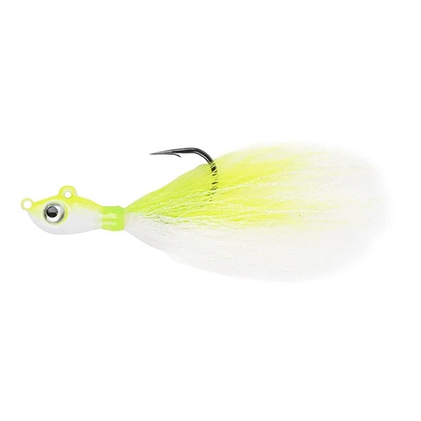 View of Jigs-Spoons Mustad Big Eye Bucktail Jig 3 oz Chartreuse/White available at EZOKO Fishing