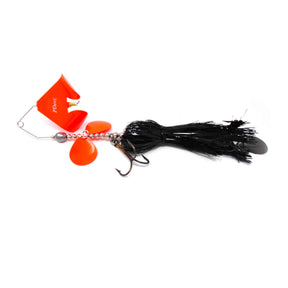View of Spinnerbaits PDeez Clickbustr Buzzbait Tail Spin Bucktail Black / Orange available at EZOKO Pike and Musky Shop