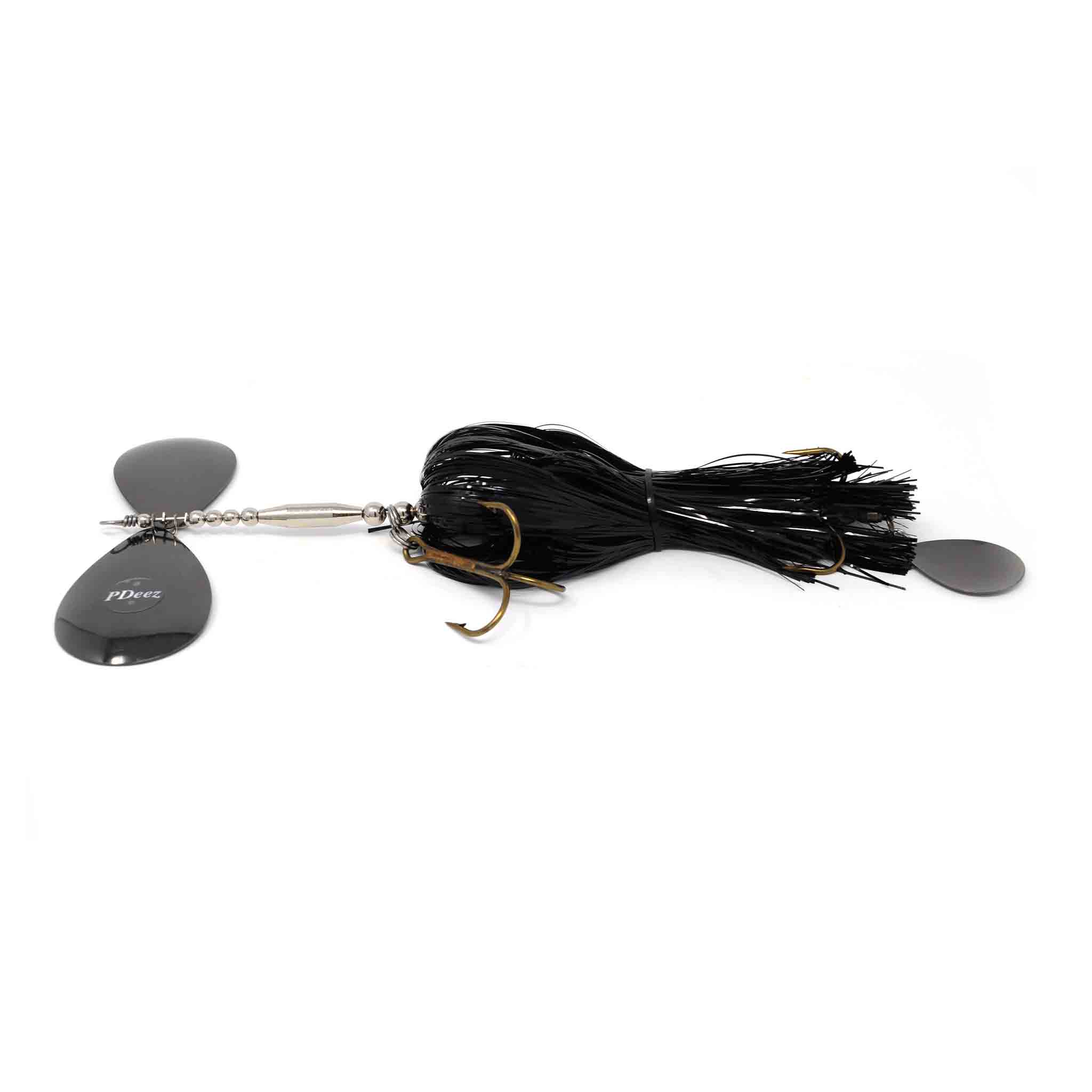 View of Bucktails PDeez Muskiemama Big Tens Tail Spin (10/9) Bucktail Black / Nickel available at EZOKO Fishing