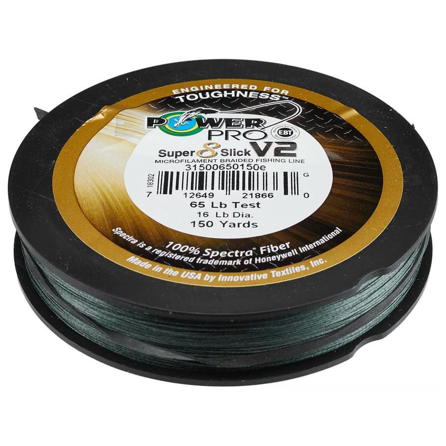 View of Braids PowerPro Braid Super 8 Slick V2 65 lbs 150 Yds Moss Green available at EZOKO Fishing