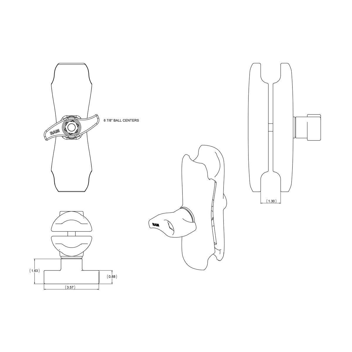 View of electronic-accessories RAM Double Socket Arm - D Size Medium available at EZOKO Pike and Musky Shop