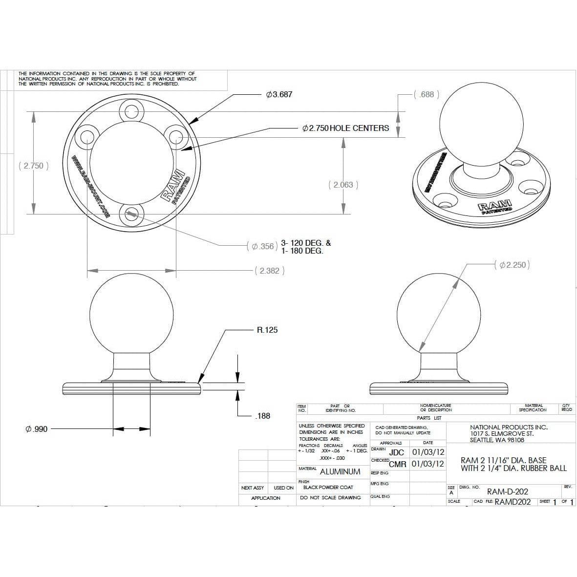 View of electronic_accessories RAM Universal Marine Fish Finder Mount - D Size Short available at EZOKO Pike and Musky Shop