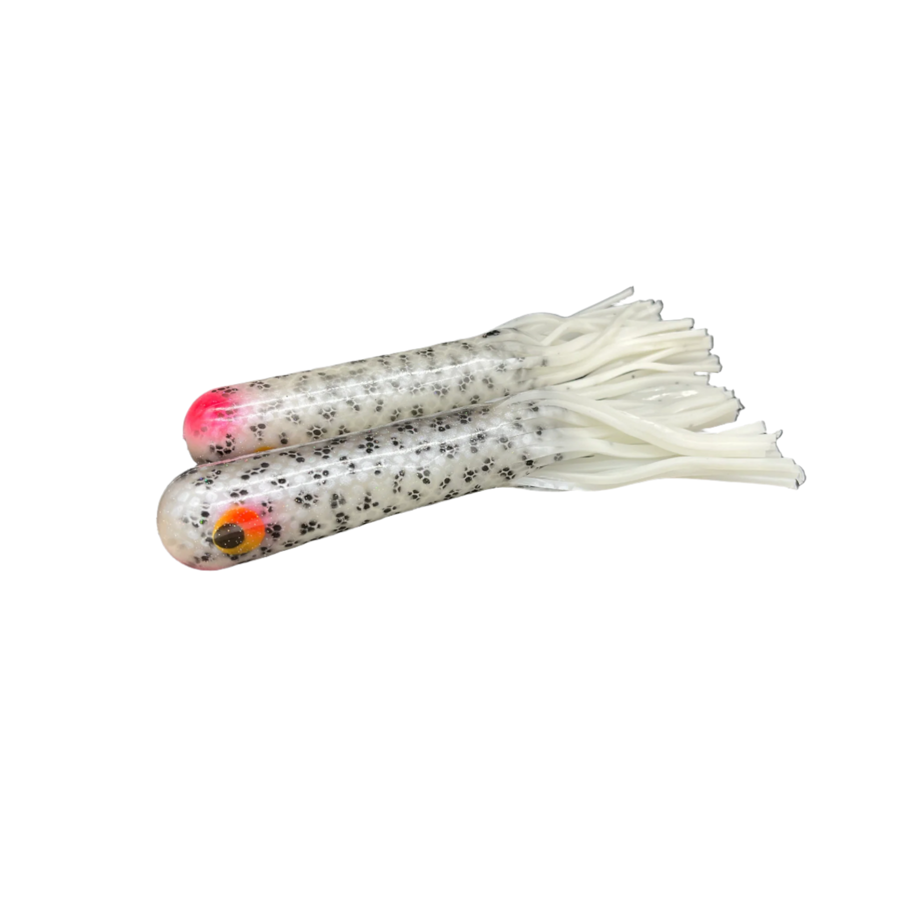 View of Rubber Red October 10" Monster Tubes Custom Colors White Crappie available at EZOKO Pike and Musky Shop