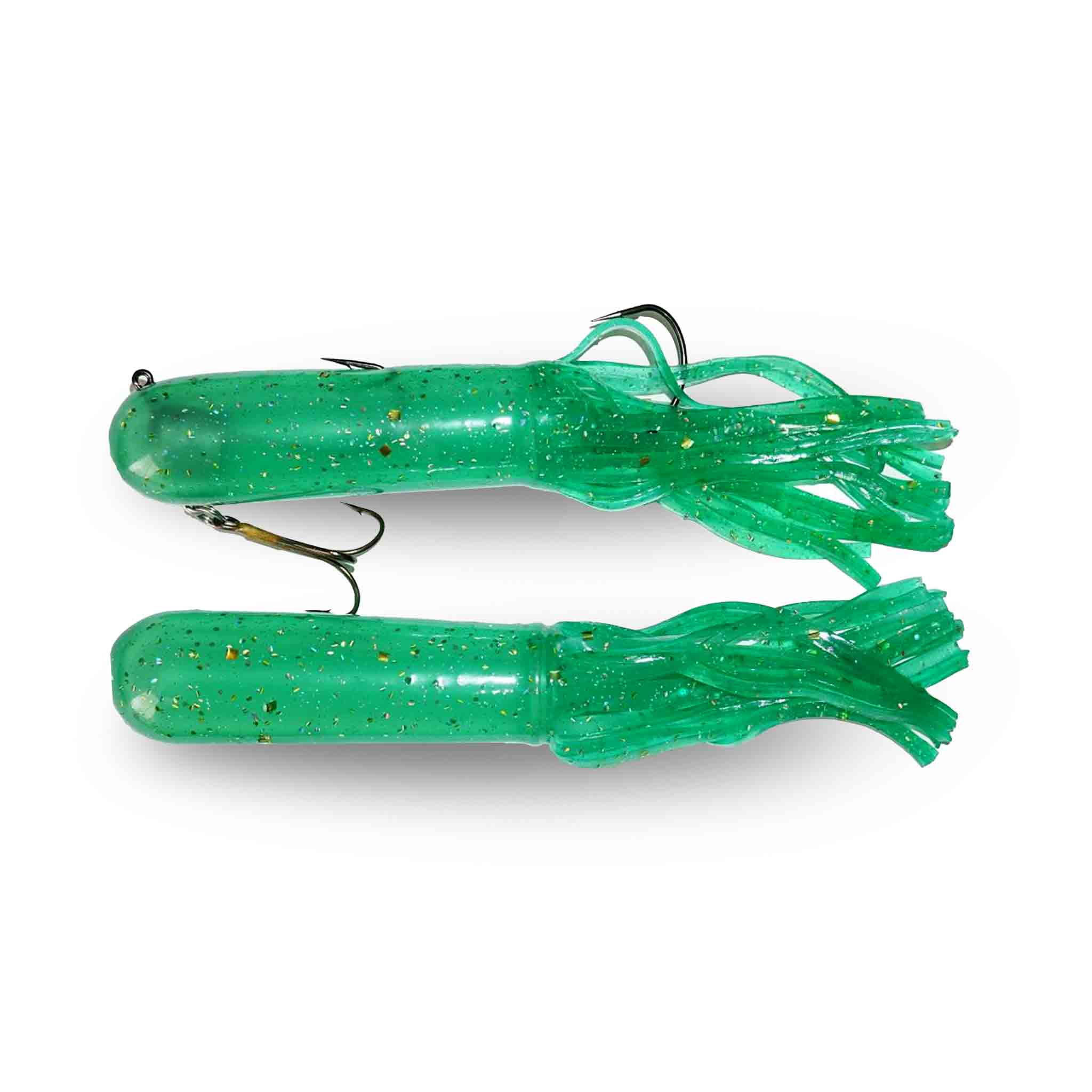 View of Rubber Red October 10" Monster Tubes - Mid-depth Green Goblin available at EZOKO Fishing