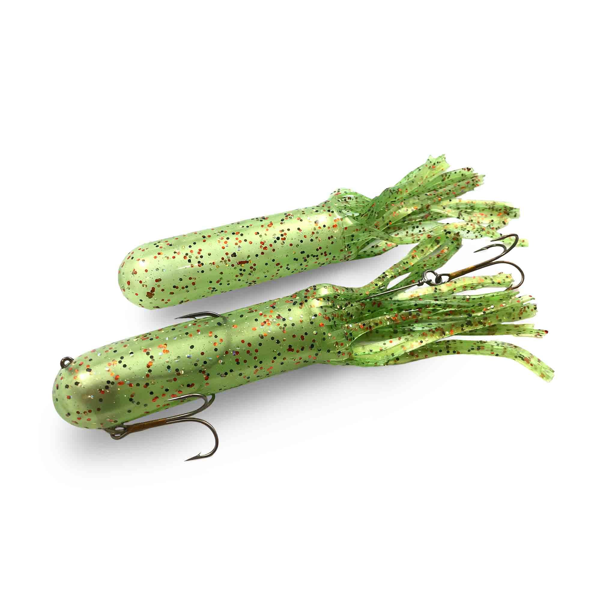 View of Rubber Red October 10" Monster Tubes - Mid-depth Shimmer Perch available at EZOKO Fishing