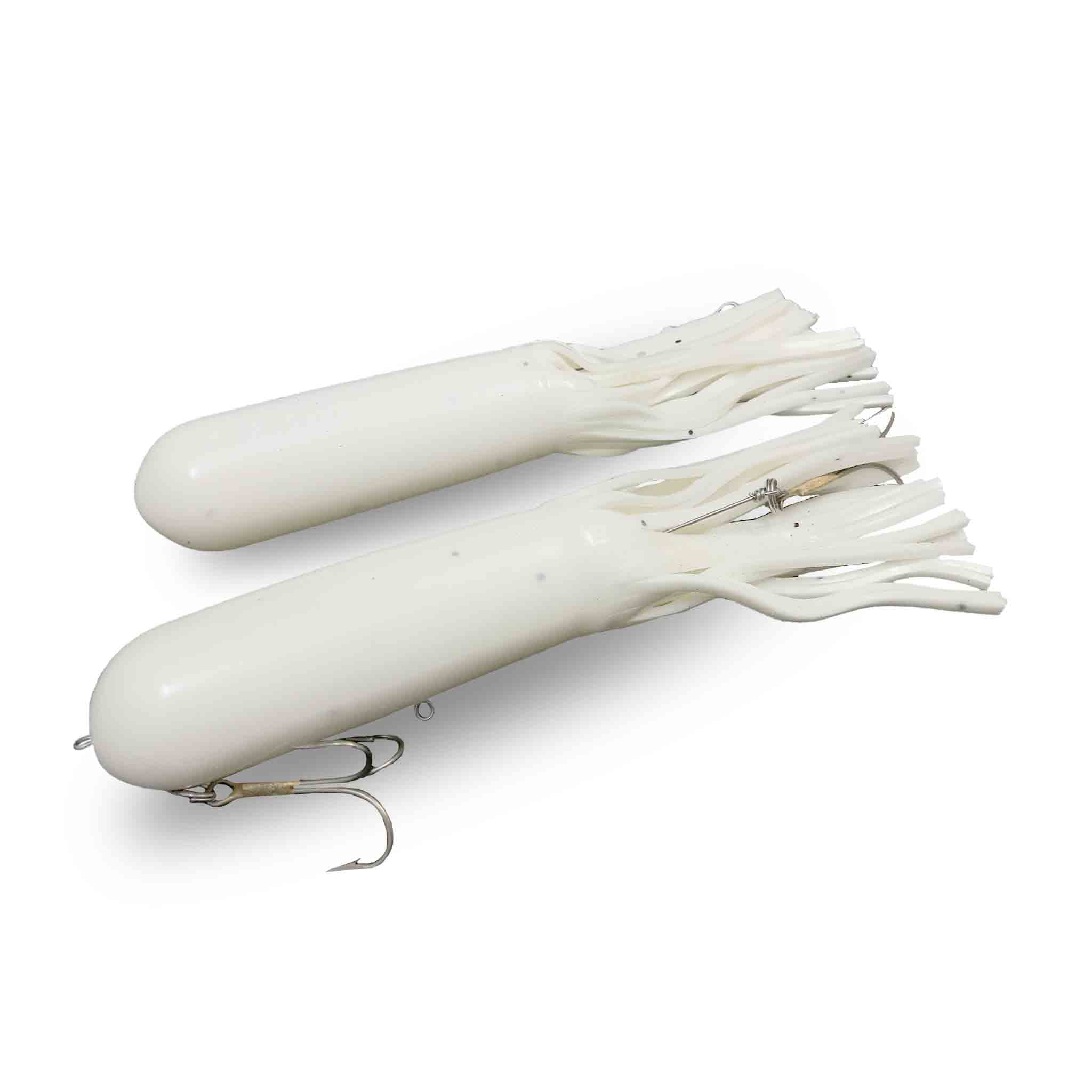 View of Rubber Red October 10" Monster Tubes - Mid-depth White available at EZOKO Fishing
