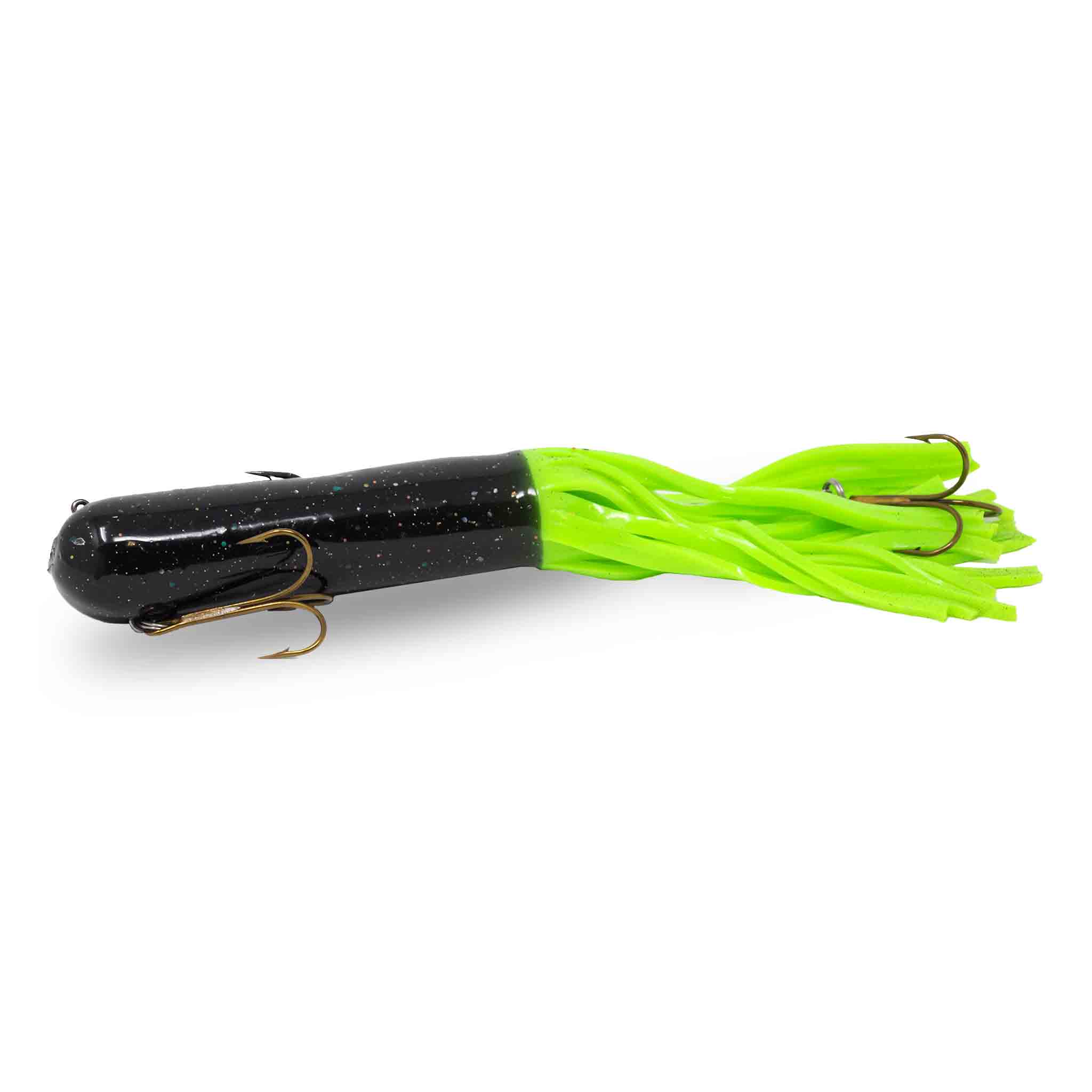 View of Rubber Red October 12" Big Sexy Tubes - Mid-depth Chartreuse Caboose available at EZOKO Fishing