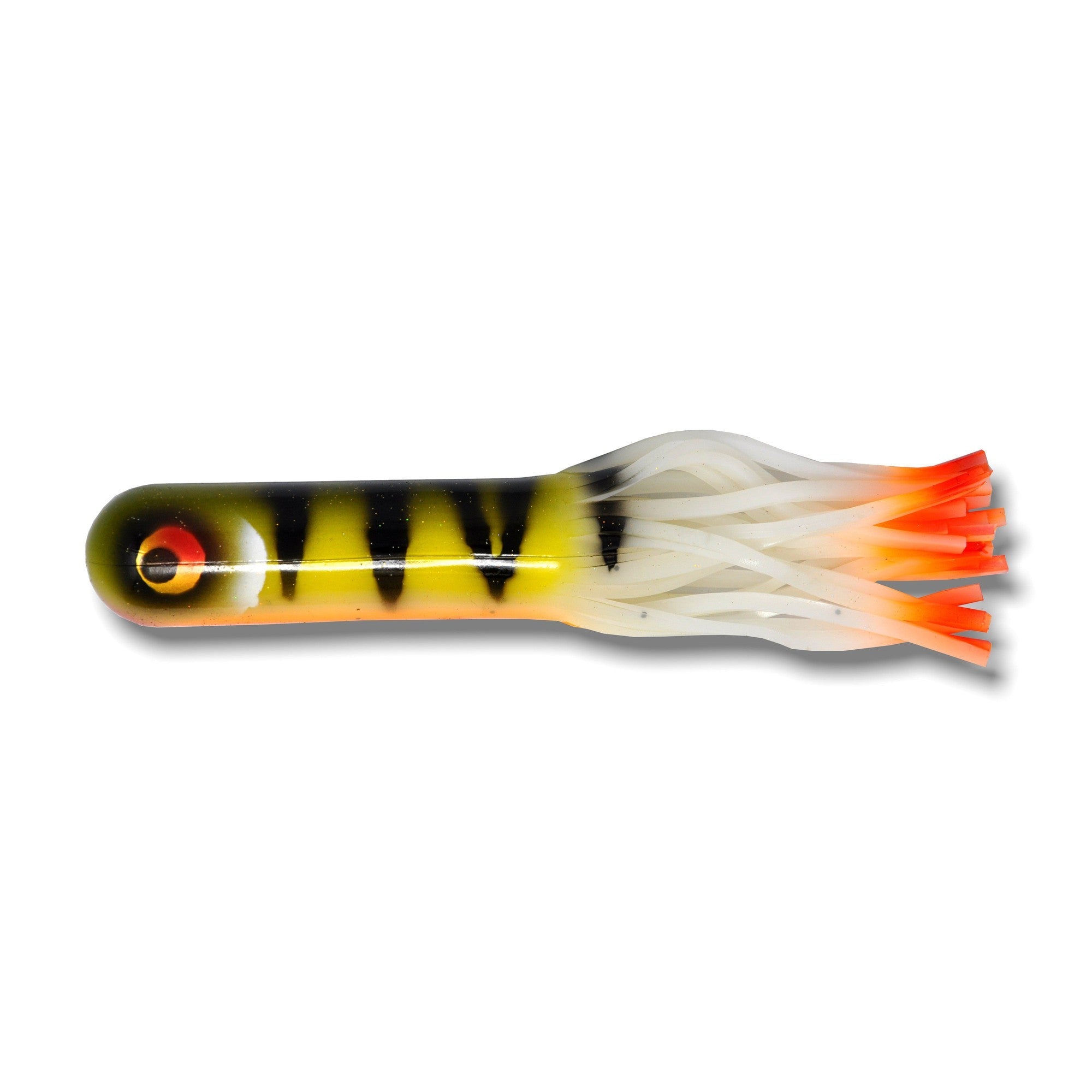 View of Rubber Red October 7.5" Ninja Tubes Custom Paint Colors Perch Orange Belly Ezoko available at EZOKO Fishing