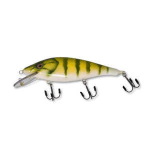 View of Crankbait Sampson Baitwork Fat Joe 9.5" Dual Pull Crankbait Green perch available at EZOKO Pike and Musky Shop