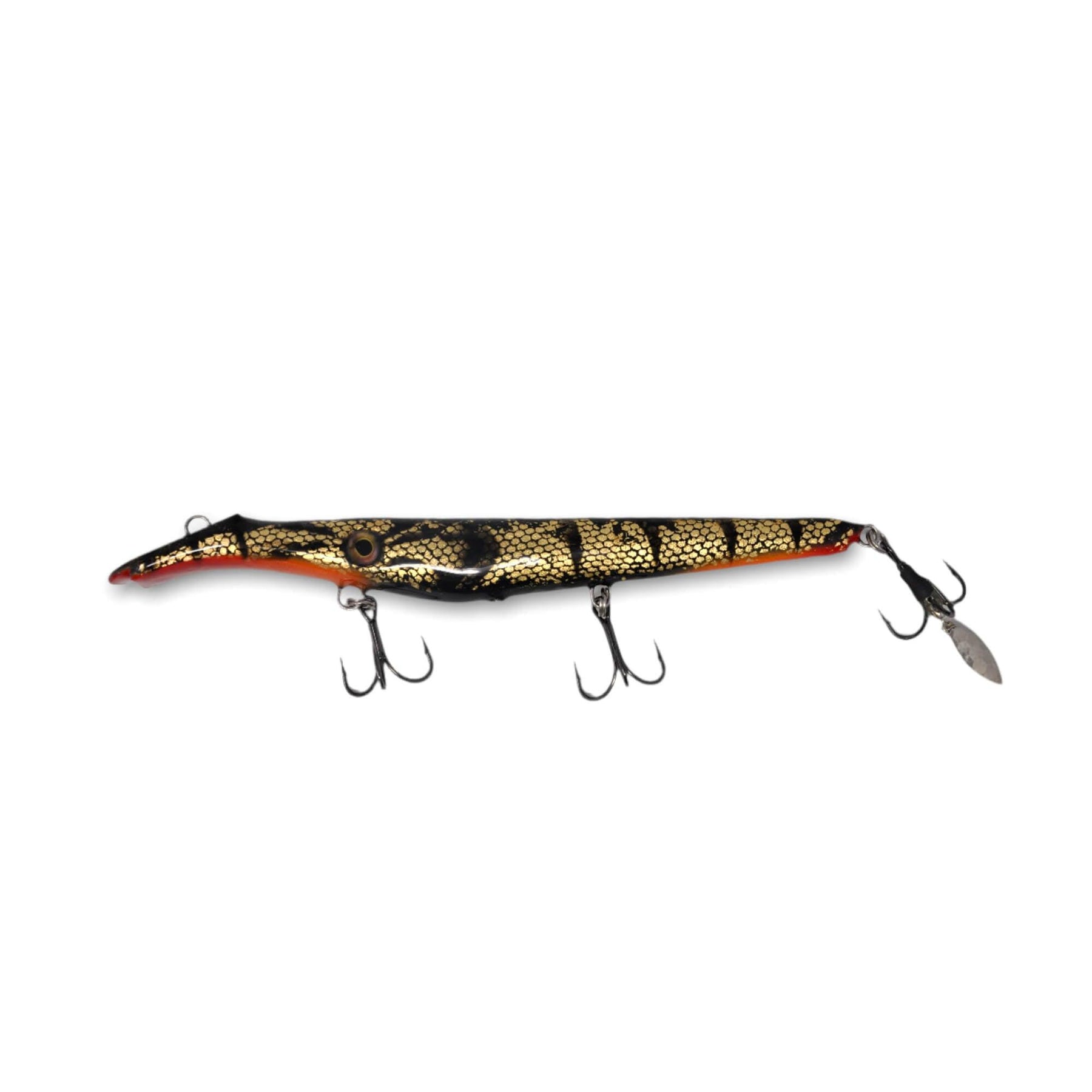 View of Dive_And_Rise Sampson Baitworks Metalhead 10" Dive And Rise Bait Gold Jailbird available at EZOKO Pike and Musky Shop