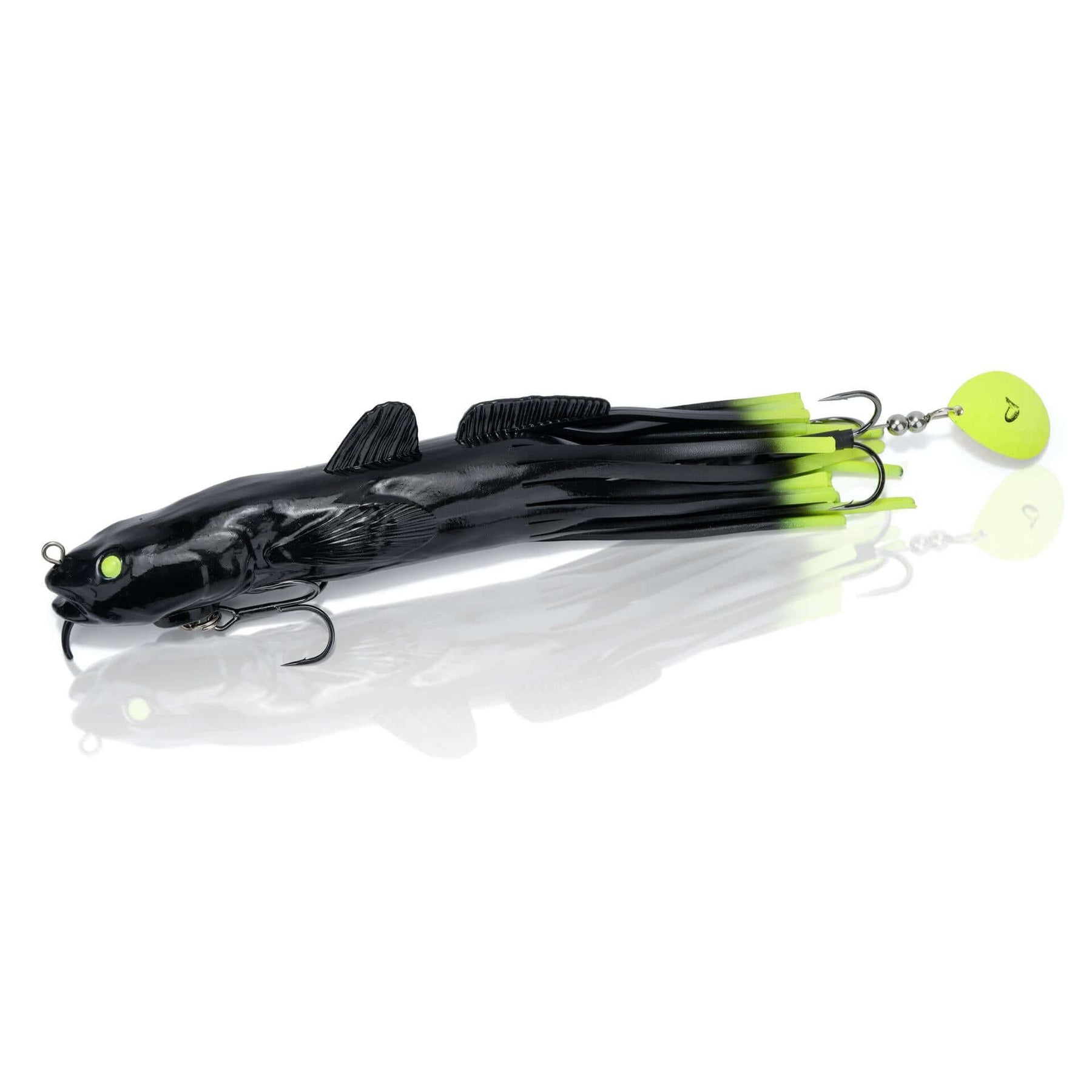 View of Rubber Savage Gear 3D Burbot Tube 10'' Black Chartreuse available at EZOKO Fishing