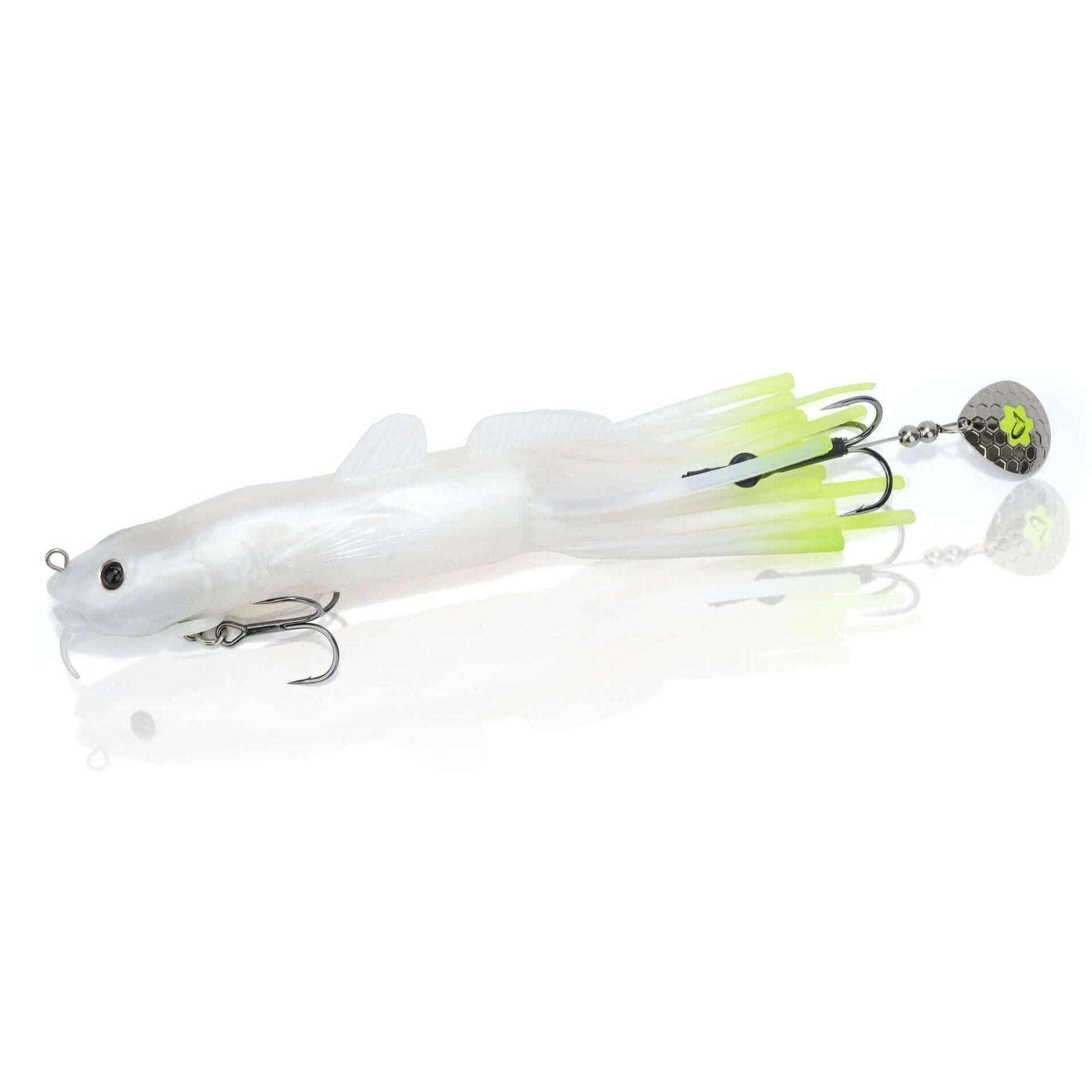 View of Savage Gear 3D Burbot Tube 10'' White Chartreuse available at EZOKO Pike and Musky Shop