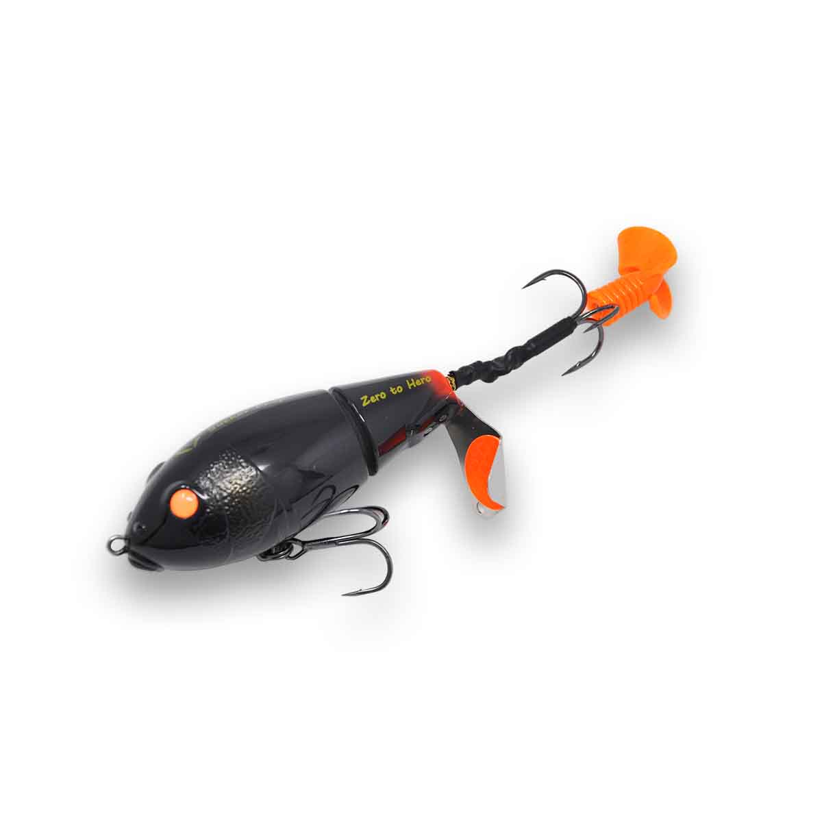 View of Topwater Savage Gear Sucker Prop Topwater Black Orange available at EZOKO Fishing