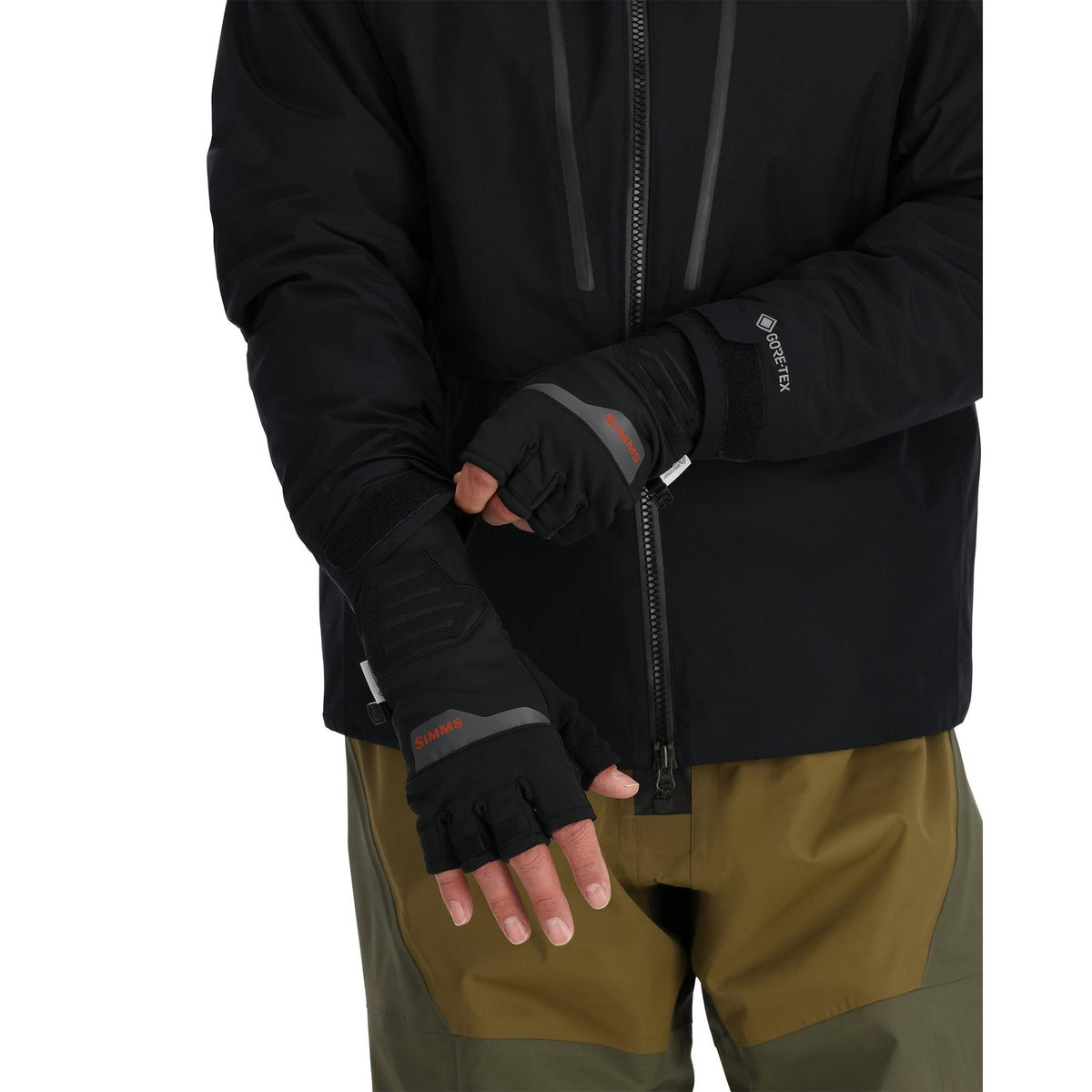 View of Simms Windstopper Half-Finger Fishing Glove available at EZOKO Fishing