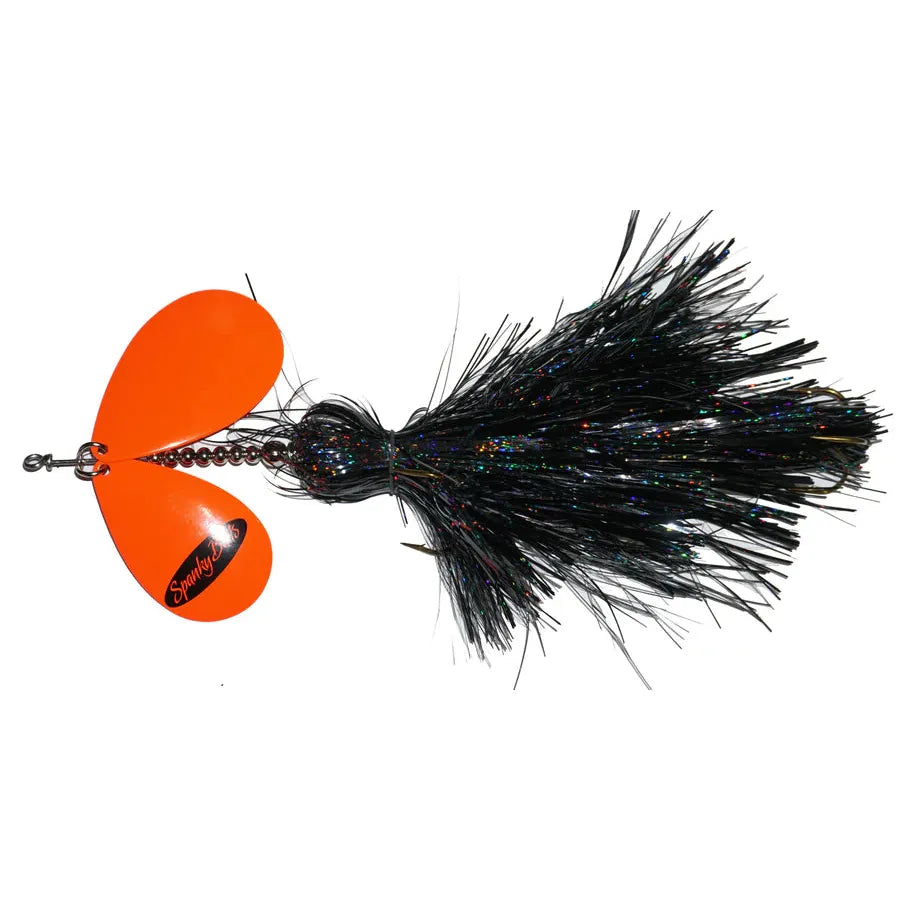 View of Bucktails Spanky Baits 1012 Firebomb Bucktail Black / Orange Blades available at EZOKO Fishing