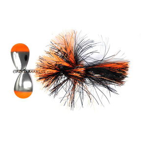 View of Bucktails Spanky Baits 99 Bucktail Black Glow Orange available at EZOKO Pike and Musky Shop