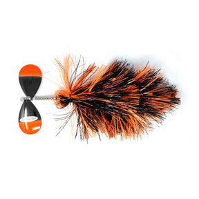 View of Bucktails Spanky Baits Meg Shocker Bucktail Black Glow Orange available at EZOKO Pike and Musky Shop