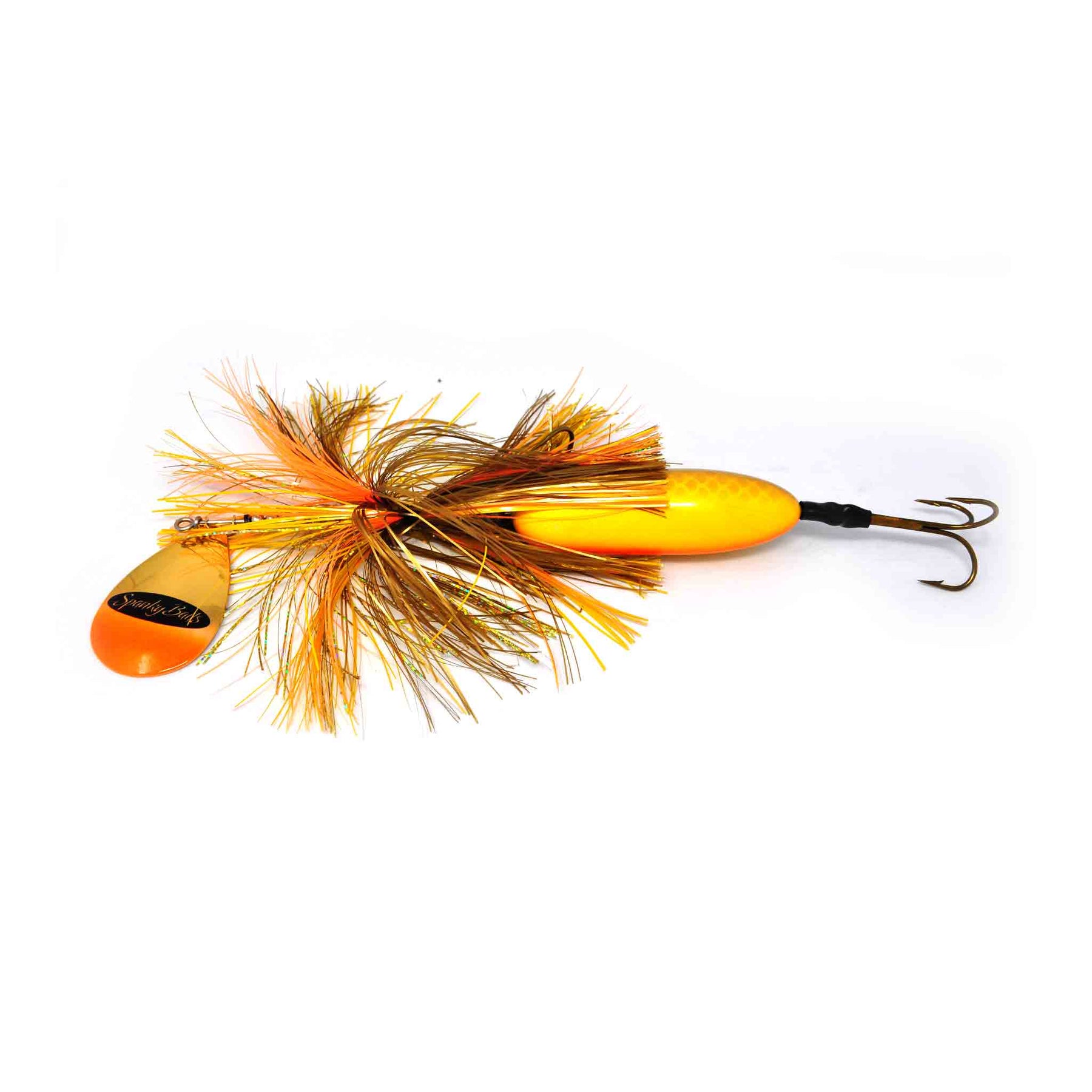 View of Bucktails Spanky Baits Pugsly 8 Bucktail Gold Scale Carp available at EZOKO Pike and Musky Shop