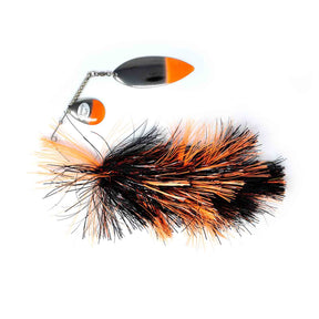 View of Spinnerbaits Spanky Baits Whiplash 10/0 Willow Spinnerbaits Black Glow Orange available at EZOKO Pike and Musky Shop