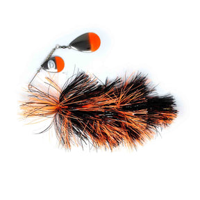 View of Spinnerbaits Spanky Baits Whiplash 9/0 Mag Spinnerbaits Black Glow Orange available at EZOKO Pike and Musky Shop