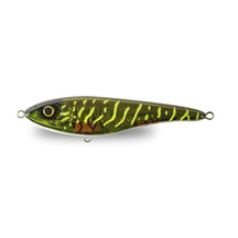 View of Jerk-Glide_Baits Strike Pro Big Bandit Suspending Glide Bait Green Motoroil Pike UV available at EZOKO Fishing