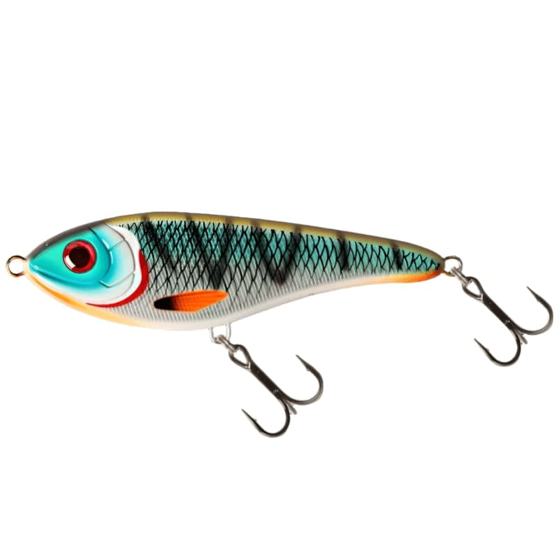 View of Jerk-Glide_Baits Strike Pro Buster Jerk Shallow Glide Bait Tiger Cichlid available at EZOKO Pike and Musky Shop