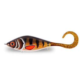 View of Jerk-Glide_Baits Strike Pro Guppie Downsize Glide Bait Golden Perch / Gold Glitter Tail available at EZOKO Fishing