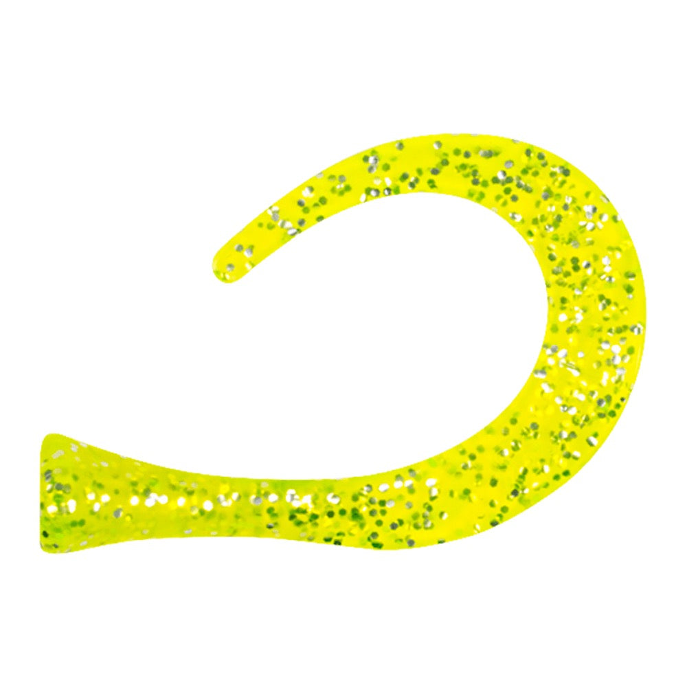 View of Replacement_Tails Strike Pro Guppie DS Curly Tails (3pk) Green / Gold Glitter available at EZOKO Pike and Musky Shop