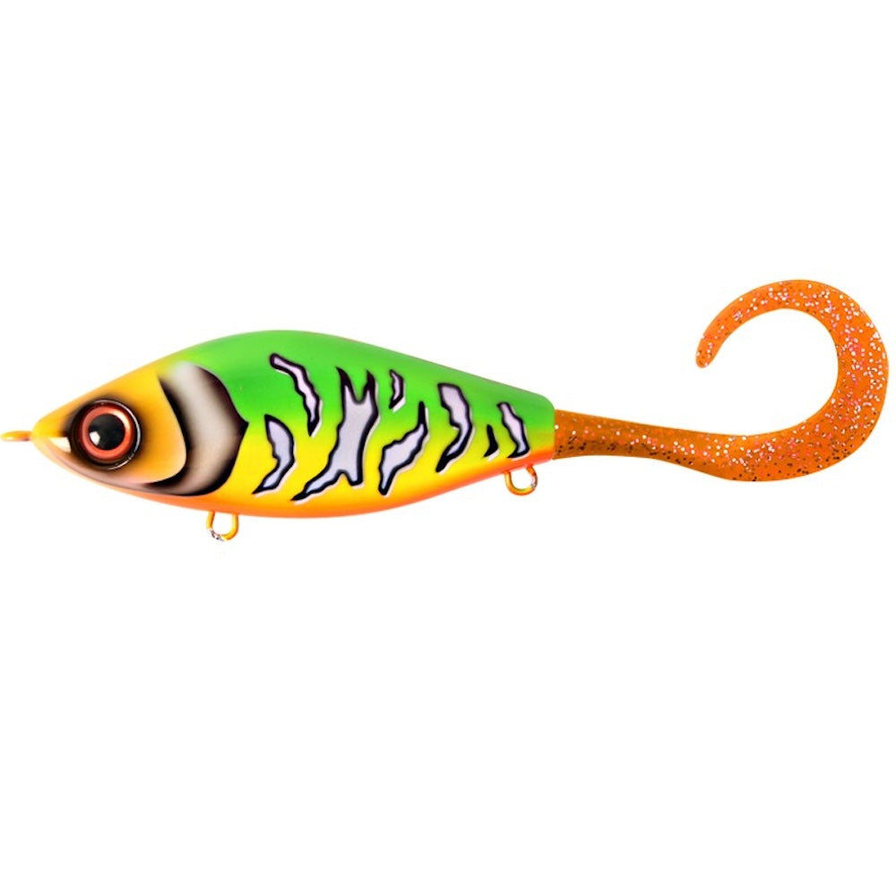 View of Jerk-Glide_Baits Strike Pro Guppie Glide Bait Jungle Rock / Orange Glitter Tail available at EZOKO Fishing