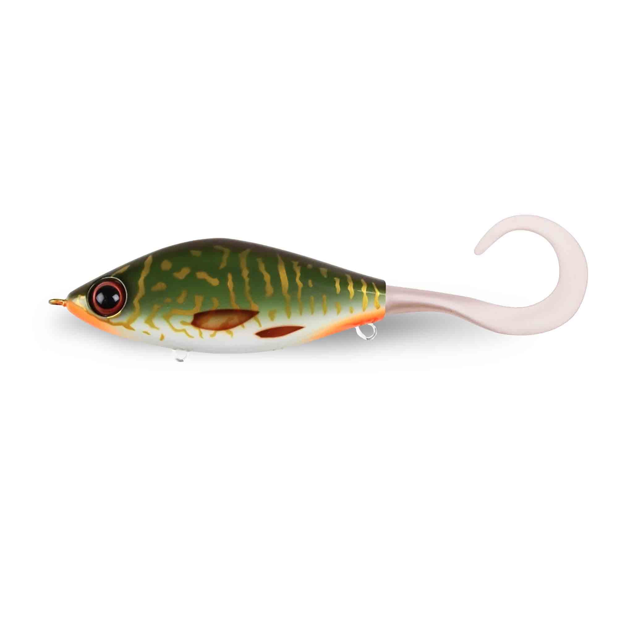 View of Jerk-Glide_Baits Strike Pro Guppie Glide Bait Special Pike / Pearl White Tail available at EZOKO Fishing
