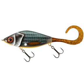 View of Jerk-Glide_Baits Strike Pro Guppie Jr Glide Bait Cosmic Blue / Gold Glitter Tail available at EZOKO Pike and Musky Shop
