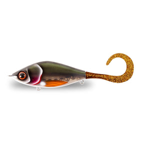View of Jerk-Glide_Baits Strike Pro Guppie Jr Glide Bait Kemijokki / Motoroil Glitter Tail available at EZOKO Fishing