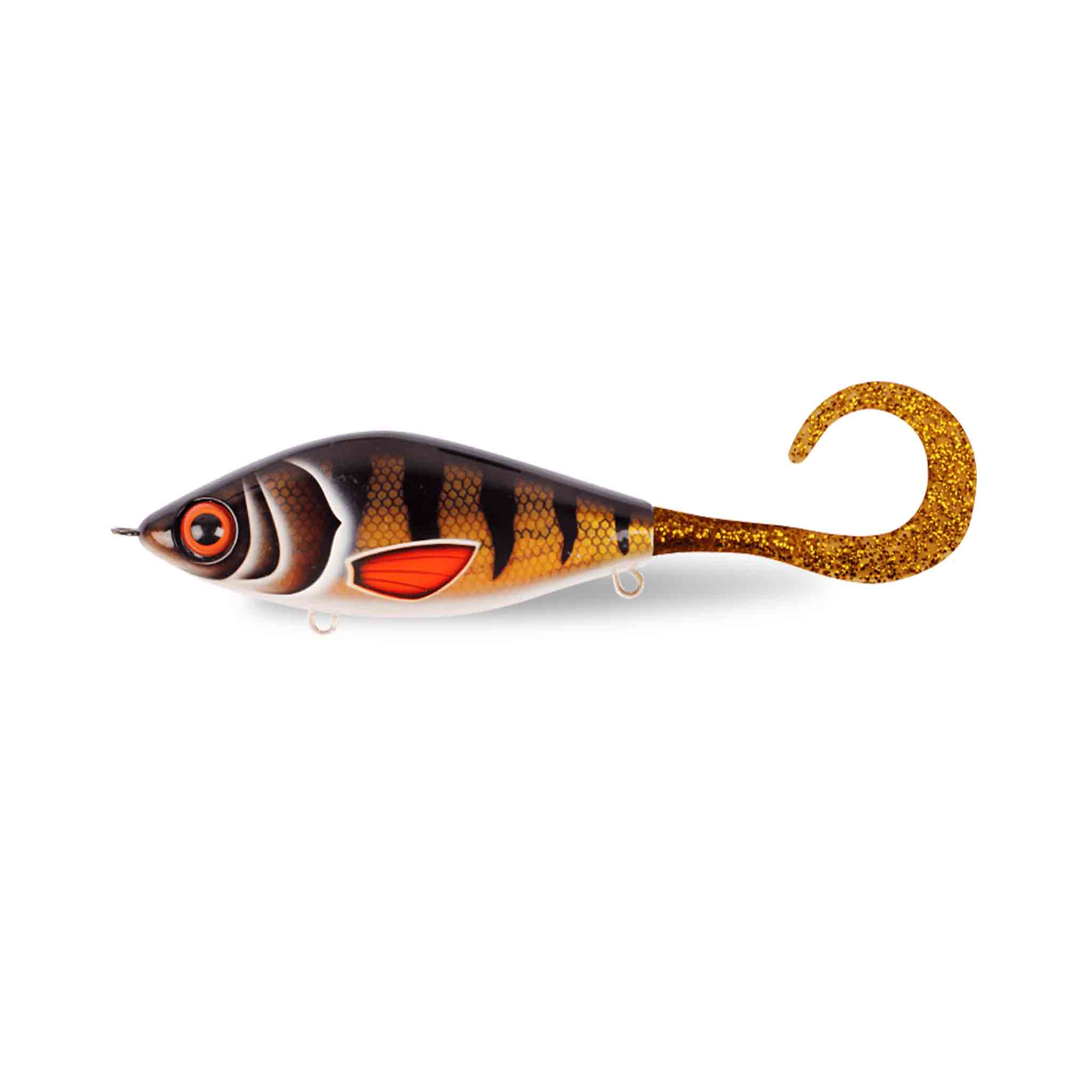 View of Jerk-Glide_Baits Strike Pro Guppie Jr Shallow Glide Bait Golden Perch / Gold Glitter Tail available at EZOKO Fishing