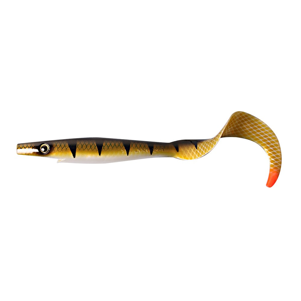 View of Swimbaits Strike Pro Pig Tail Jr (2-pack) Swimbait Natural Perch OB available at EZOKO Fishing