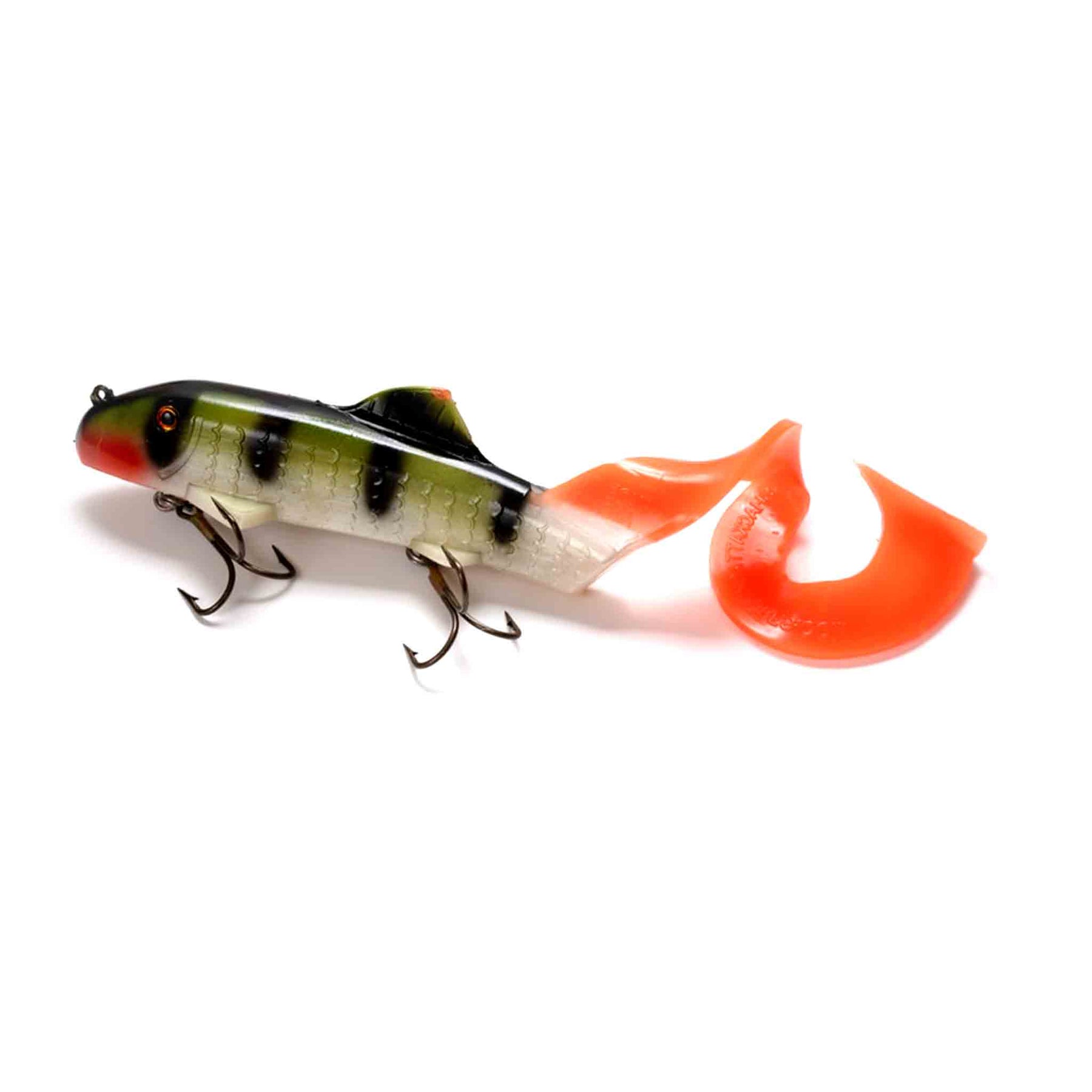 View of Rubber Suick Curly Sue 9" Hot Perch available at EZOKO Pike and Musky Shop