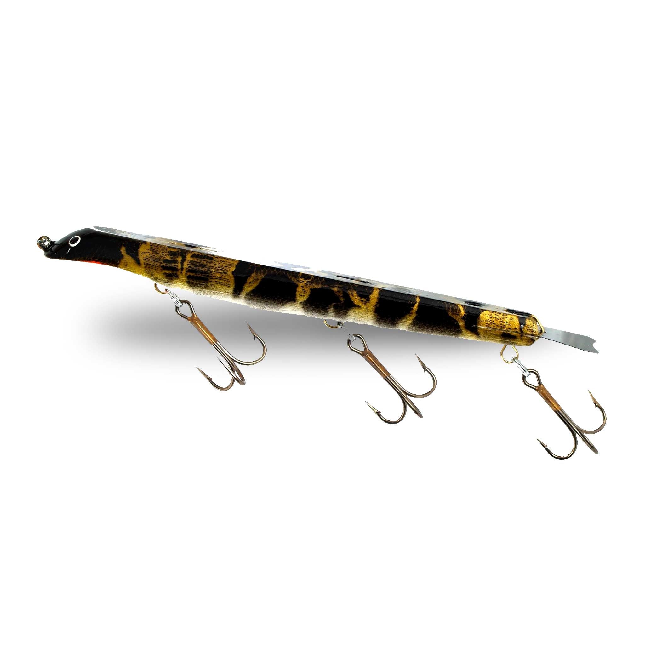 View of Dive_And_Rise Suick Non-Weighted Thriller 10" Dive And Rise Bait Gold Black Swirl available at EZOKO Fishing