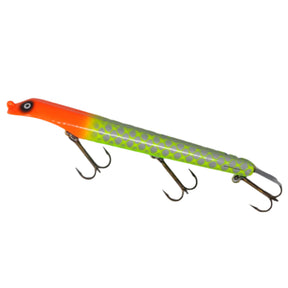 View of Dive_And_Rise Suick Non-Weighted Magnum Thriller 12" Dive And Rise Bait Hot Tamale available at EZOKO Pike and Musky Shop