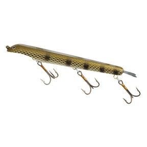 View of Dive_And_Rise Suick Weighted Thriller 10" Dive And Rise Bait Perch Gold White available at EZOKO Pike and Musky Shop