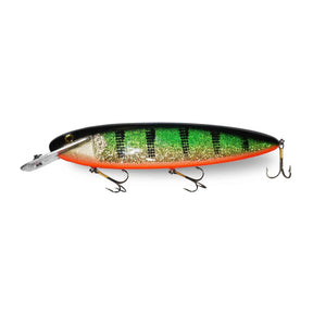 View of Crankbaits Supernatural Big Baits HeadLock 12" Orange Belly Glitter Perch available at EZOKO Pike and Musky Shop