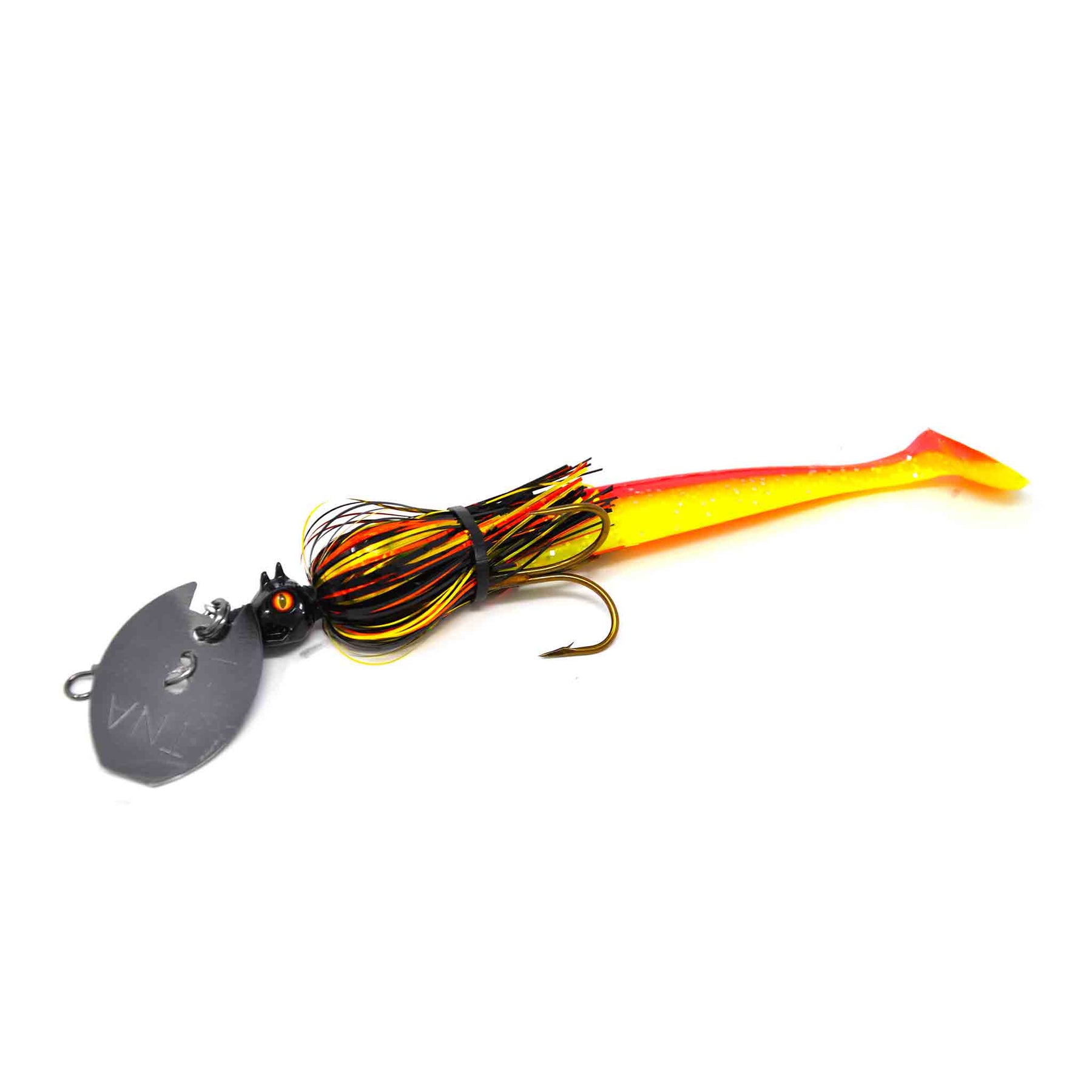 View of Chatterbaits TnA Tackle Micro Waggin Dragon Chatterbait Black Sunset available at EZOKO Pike and Musky Shop
