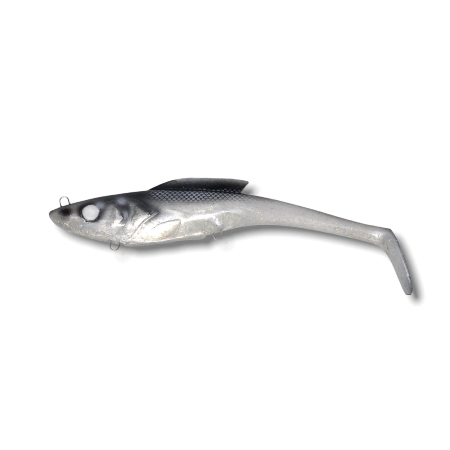 View of Swimbait Toddy Tickle Baits 14" Warhammer Show colors Go Flek White Fish available at EZOKO Pike and Musky Shop