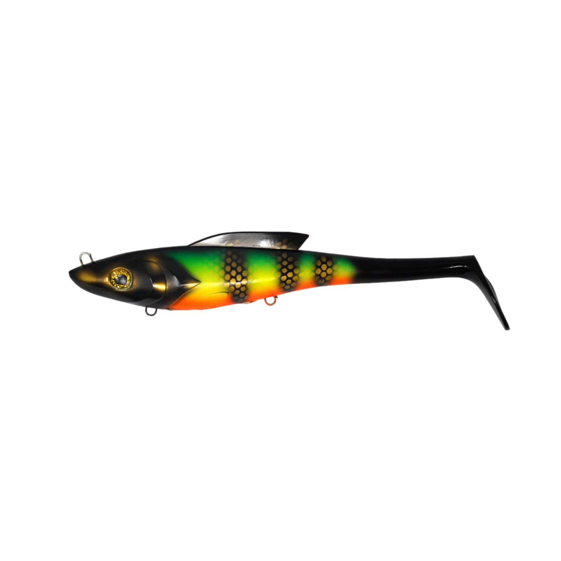 View of Swimbait Toddy Tickle Baits 14" Warhammer Swimbait Black Okijobi available at EZOKO Pike and Musky Shop