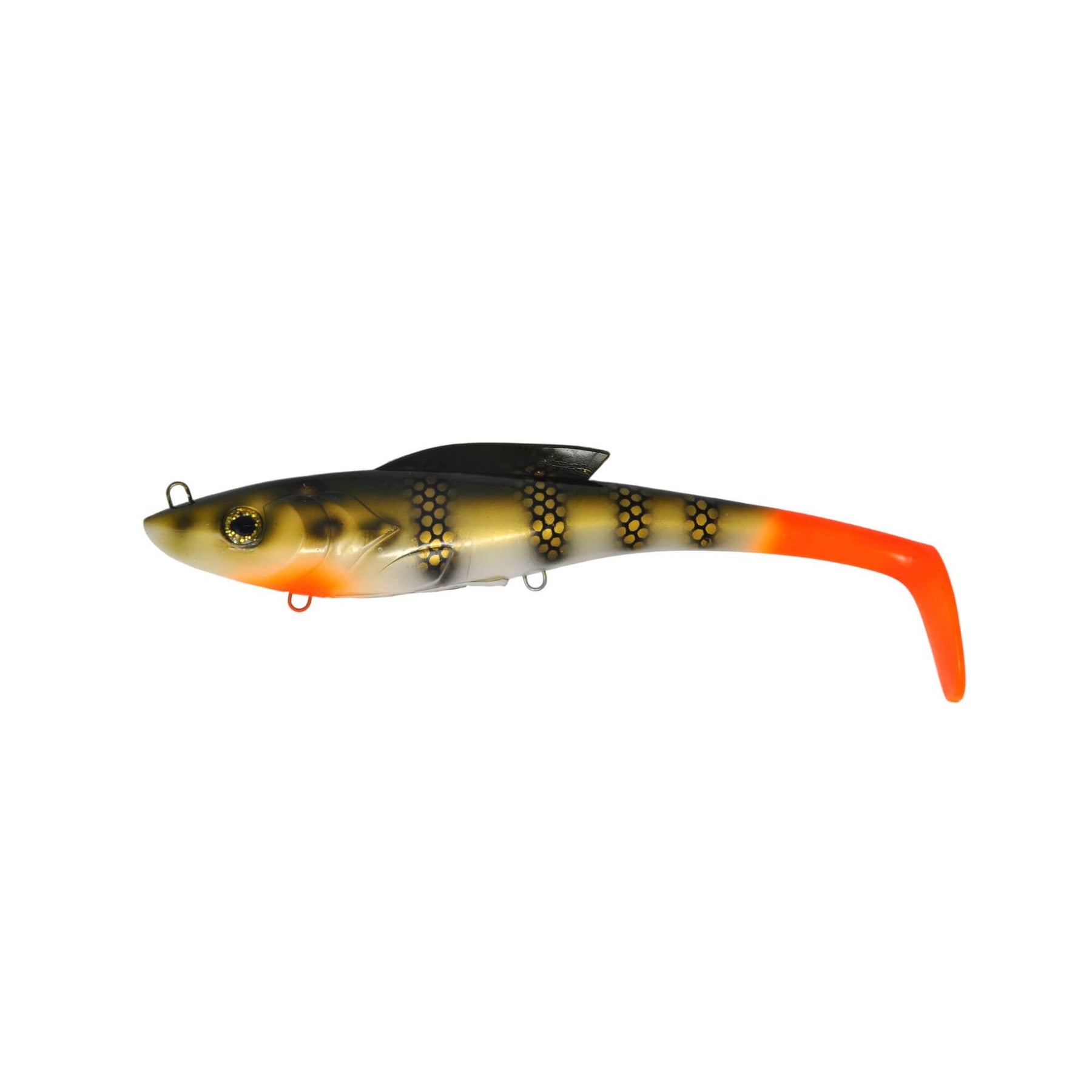 View of Swimbait Toddy Tickle Baits 14" Warhammer Swimbait Flame Perch available at EZOKO Pike and Musky Shop