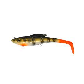 View of Swimbait Toddy Tickle Baits 14" Warhammer Swimbait Flame Perch available at EZOKO Pike and Musky Shop