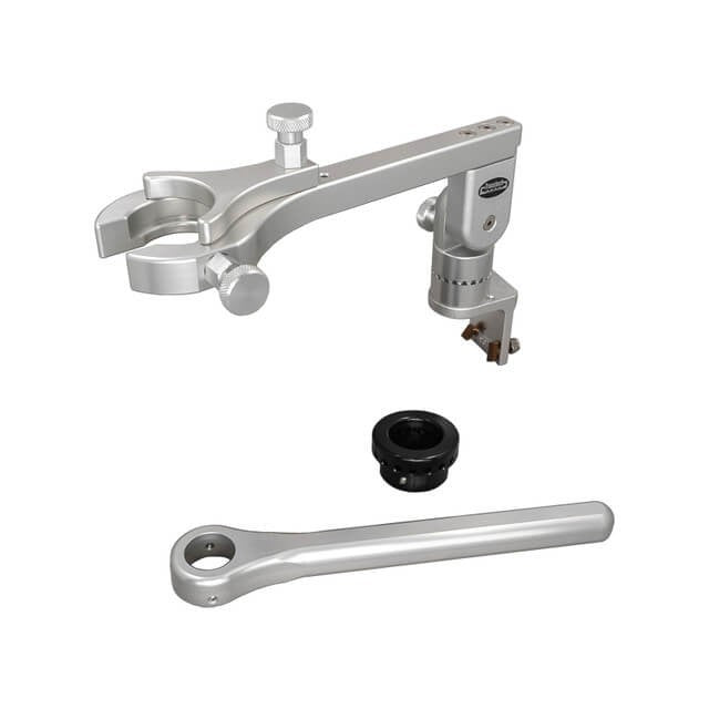 View of boating_accessories Traxstech Aluminum Transducer Mount Assembly on a 90 Degree Bracket Silver available at EZOKO Pike and Musky Shop
