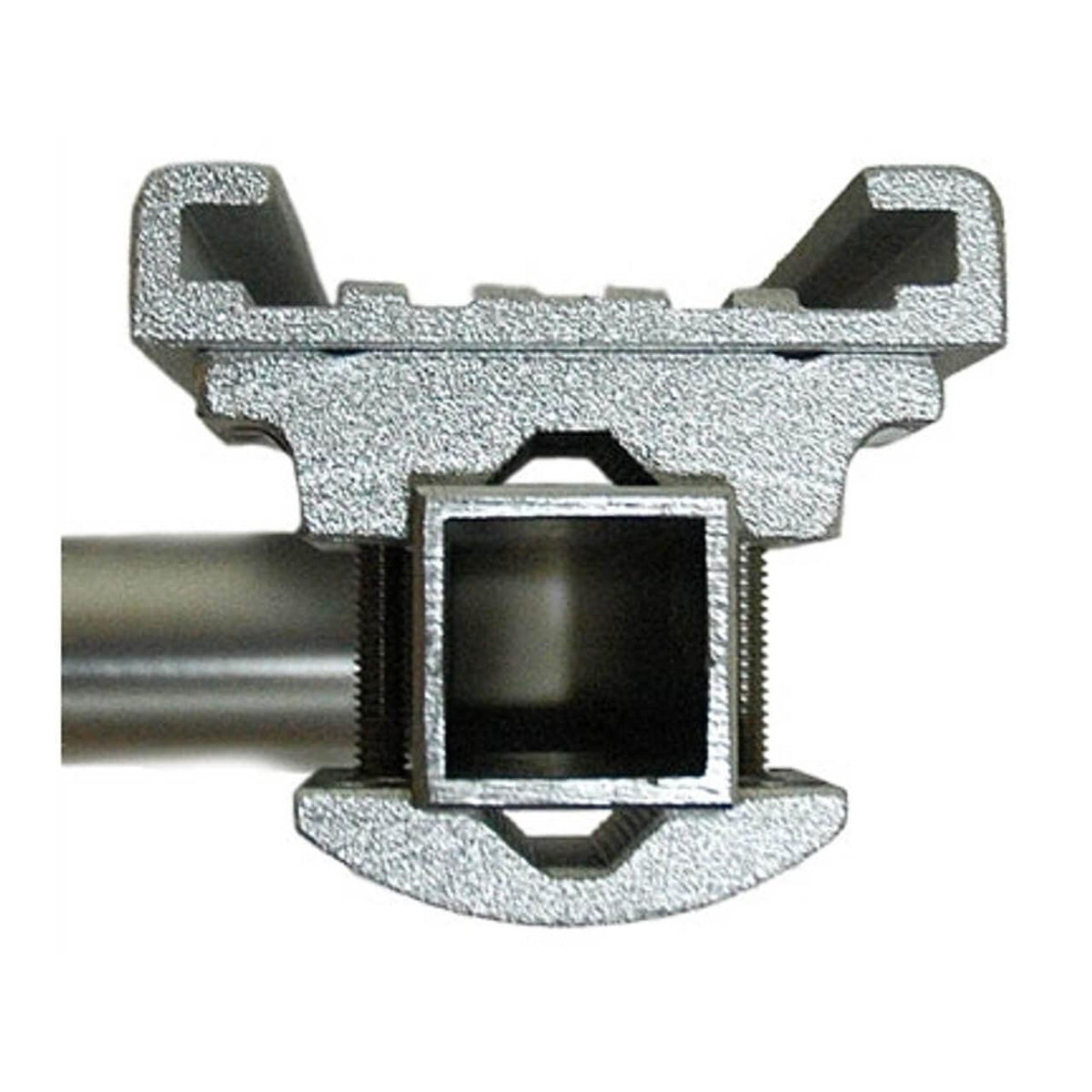 View of boating_accessories Traxstech Rail mounts for mounting tracks fits round rails 3/4" to 1-1/4" dia rails and 1-1/4" square rails - 2 pack Silver available at EZOKO Pike and Musky Shop